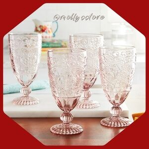 🌸 New The Pioneer Woman Amelia 4-Piece Glass 14.7-Ounce Goblet Set, Rose Pink